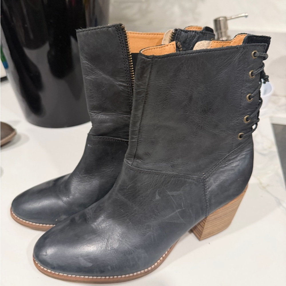 Women's Black gray  Leather Ankle Boots